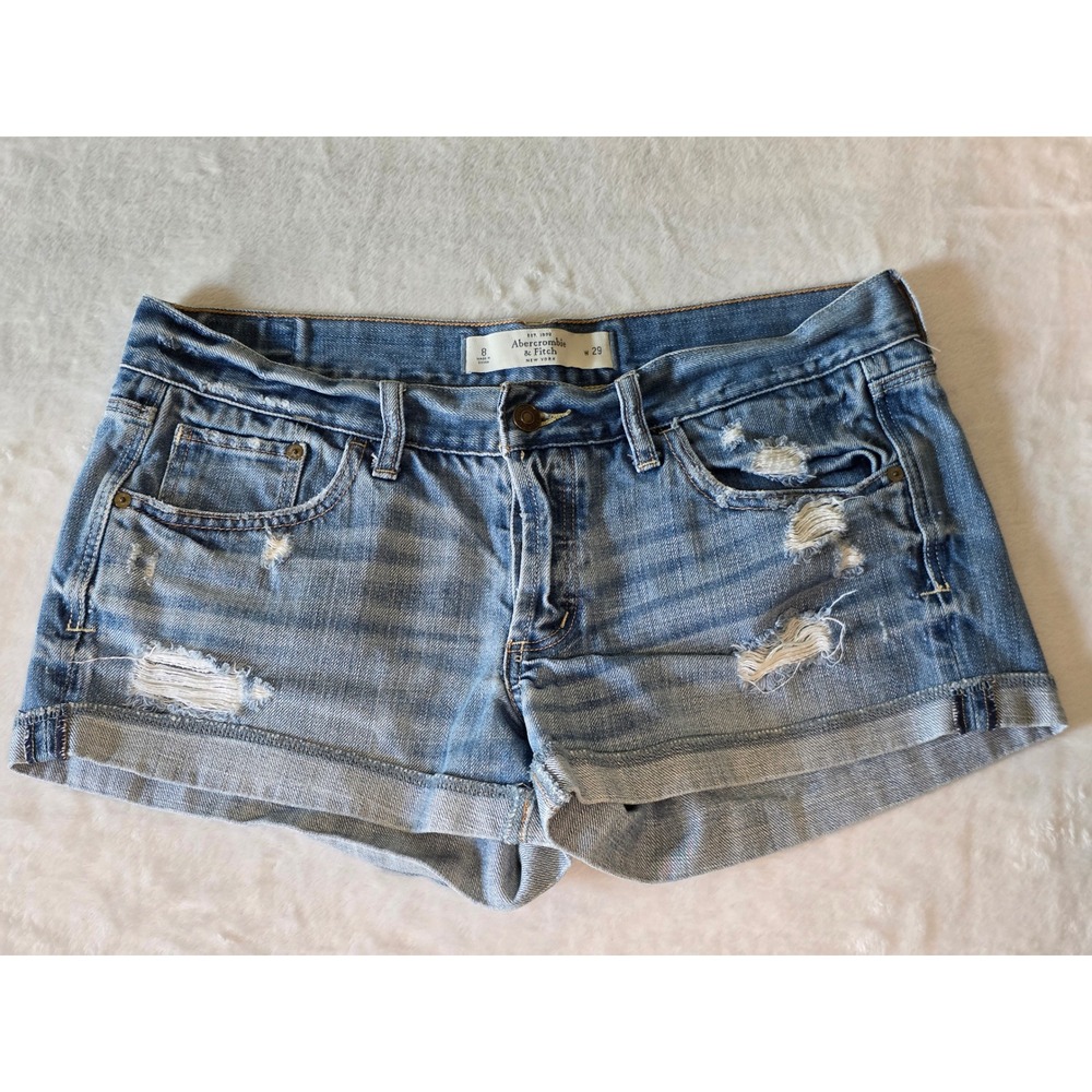Abercrombie & Fitch Vintage Y2K Low Rise Distressed Denim Micro Mini Shorts 8 29